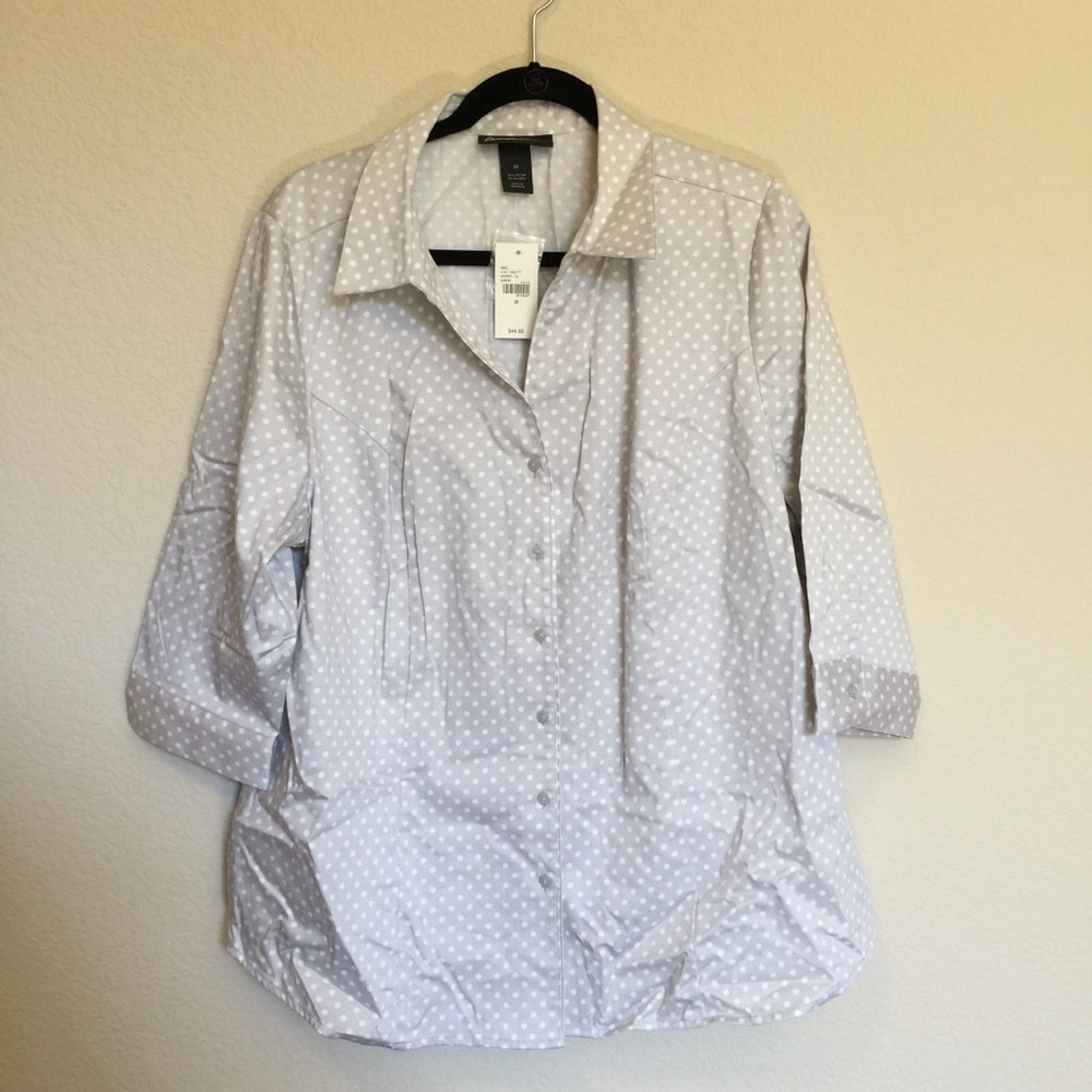 Lane Bryant 3/4 sleeve polka dot button down